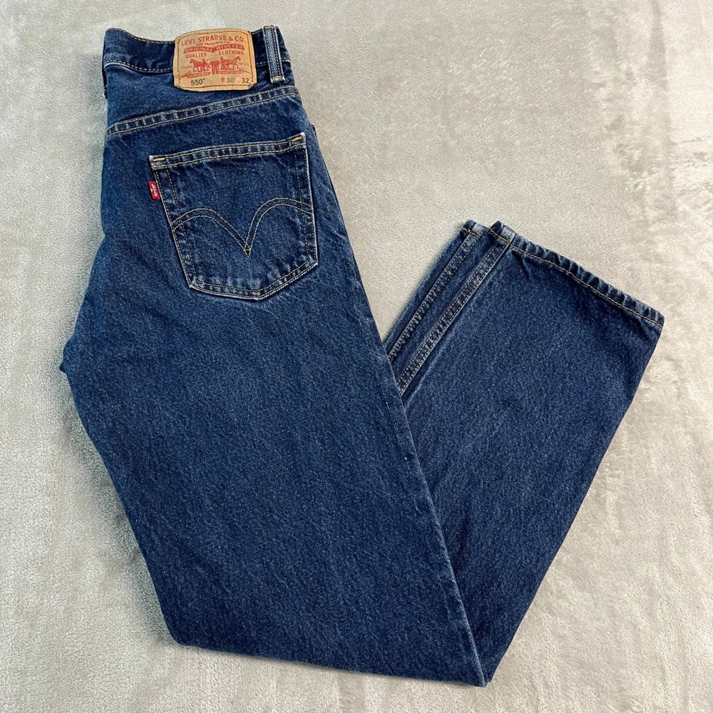 Levis 550 Relaxed Fit Y2K Jeans Dark Wash Denim Mens 30x32 Blue Casual Western